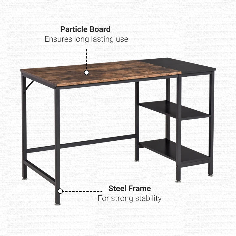 Modern Computer Desk with 2 Storage Shelves, Steel Frame - 120x60x76cm