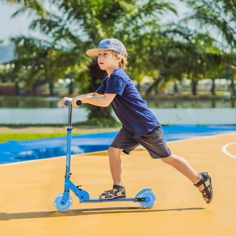 Blue Kids Scooter with Lights and Music - Adjustable Height, Foldable Frame