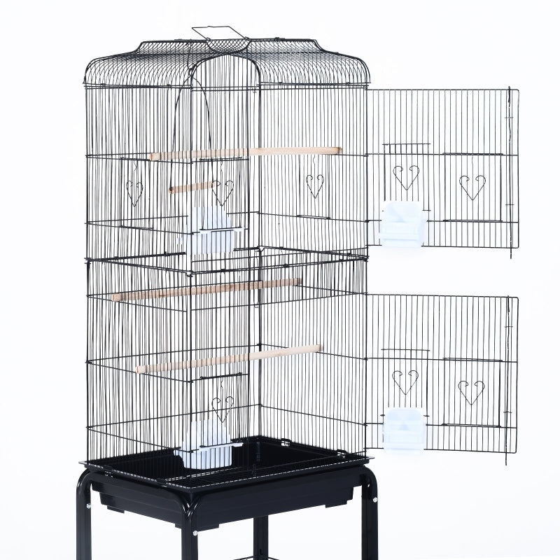 Black Metal Bird Cage with Removable Wheels Stand - 153cm