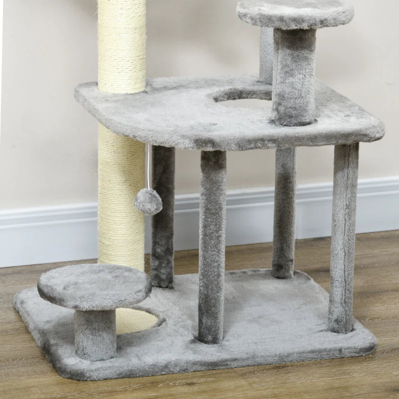 Grey Cat Tree with Scratching Posts, House, Bed - 92cm