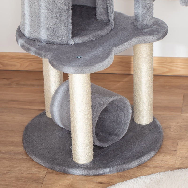 Grey Cat Climbing Tower with Scratching Post and Bed