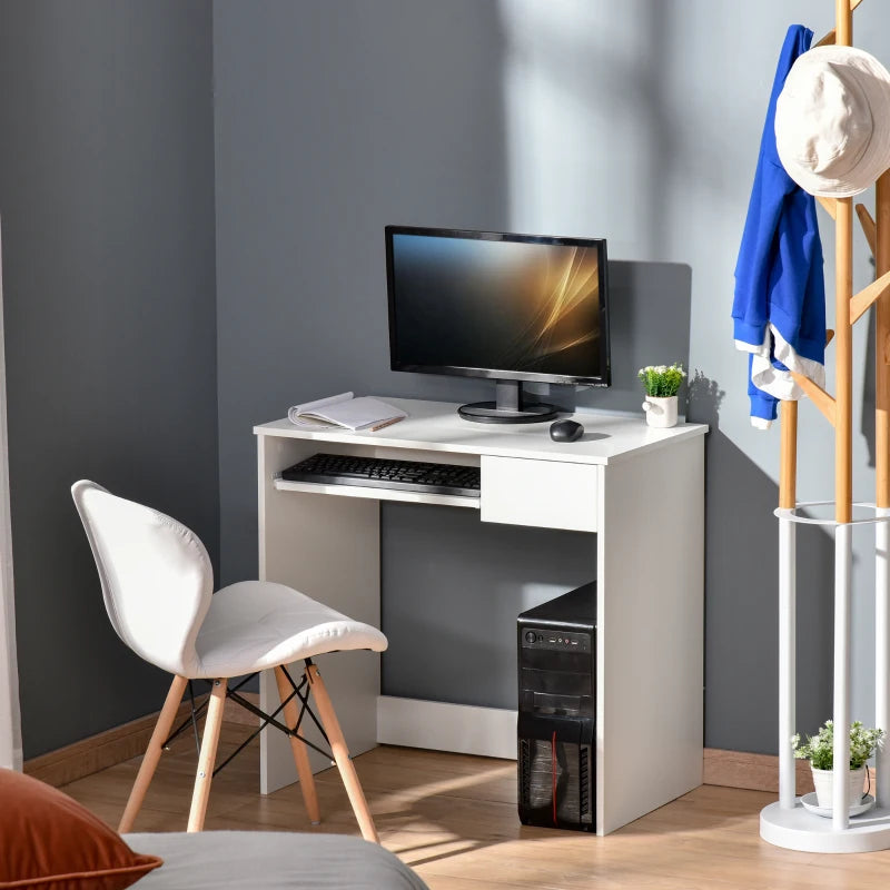 White Compact Computer Desk with Keyboard Tray - Study Office Desk