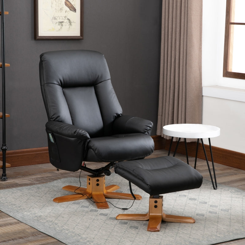 Black Faux Leather Massage Recliner with Footrest