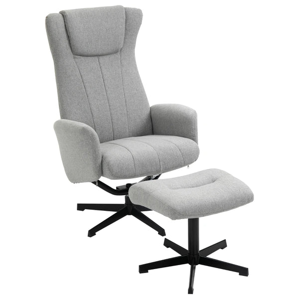 Light Grey Swivel Recliner Chair with Ottoman Set