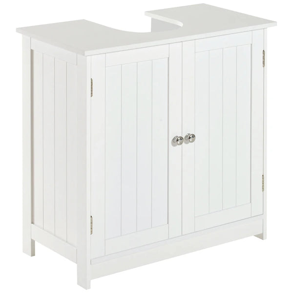 White Under Sink Bathroom Storage Cabinet - 2 Tier Wooden Vanity Unit