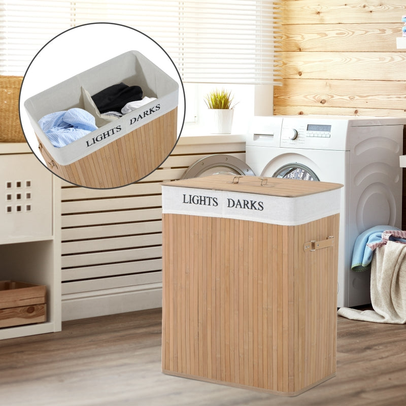 Wooden Laundry Hamper with Lid and Lining, Natural Wood, 100L Capacity