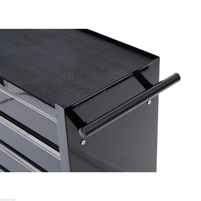 Black 5-Drawer Steel Tool Chest with Wheels and Lockable Cabinet