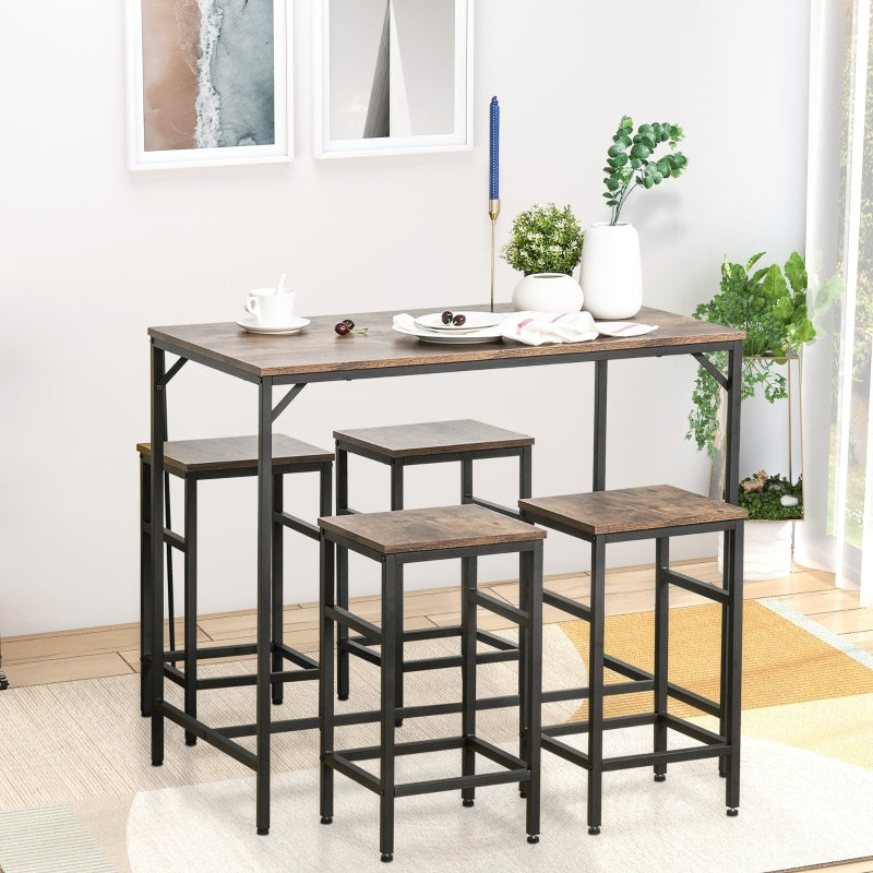 Industrial Black Bar Table Set with 4 Stools for Dining Room