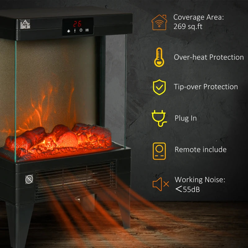 Black Freestanding Electric Fireplace Heater