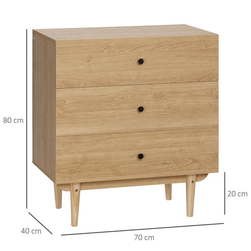 3-Drawer Storage Cabinet in Oak for Bedroom & Living Room