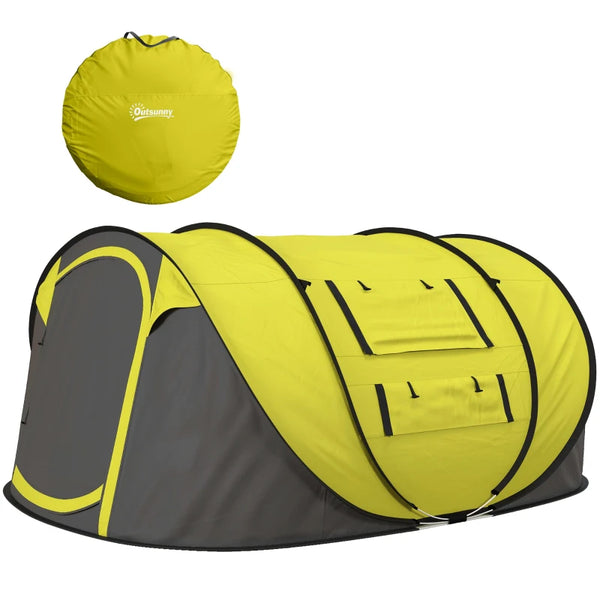 Yellow 4-5 Person Pop-up Waterproof Camping Tent with Windows