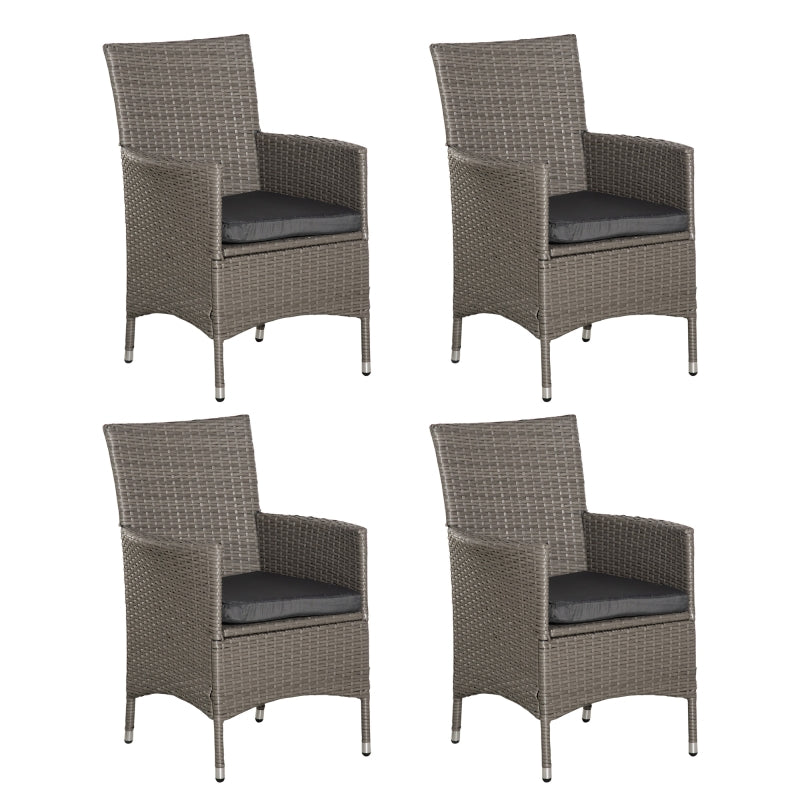 Grey Rattan Armchair Set with Cushions - Set of 4