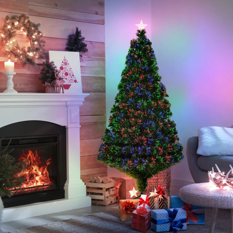 5FT Pre-Lit Fibre Optic Christmas Tree with Tree Topper - Multi-Colour