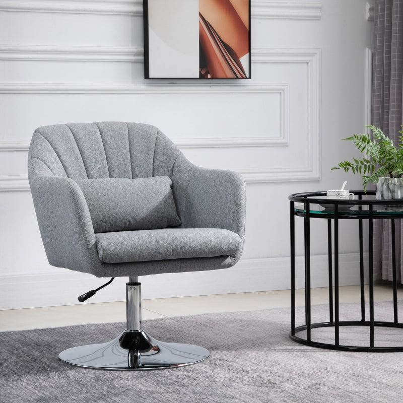 Swivel Accent Chair with Adjustable Height and Lumbar Support, Light Grey