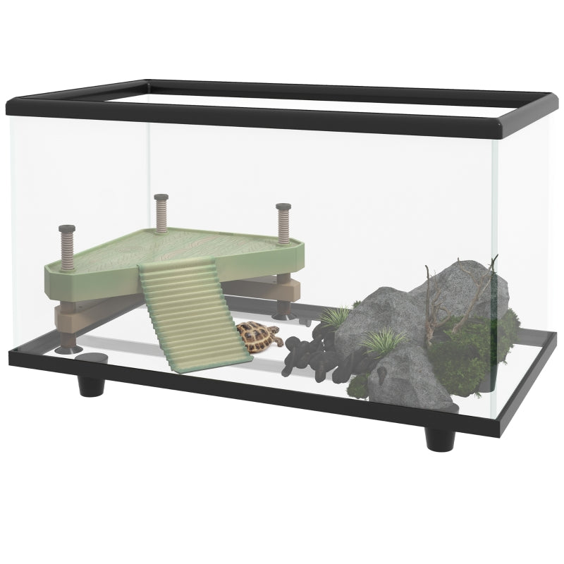 Glass Turtle Tank Aquarium with Basking Platform - 28L, Easy Drainage, Thermometer