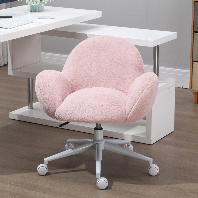 Blush Pink Fluffy Rolling Desk Chair for Home Office or Bedroom