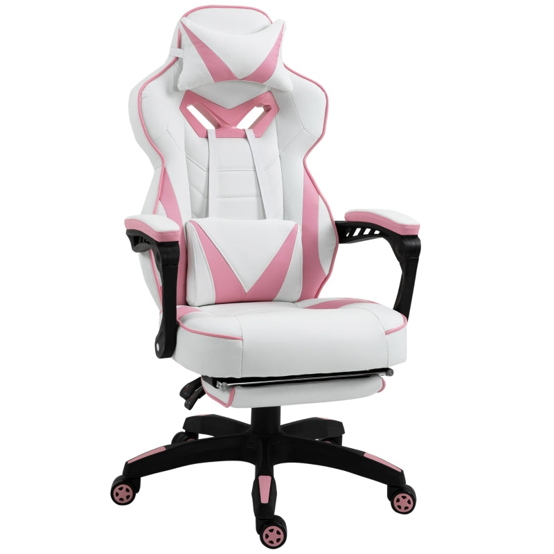 Pink Gaming Chair with Lumbar Support, Footrest, and Headrest