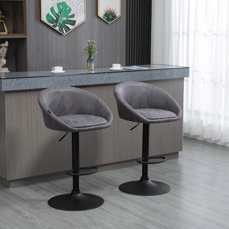 Dark Brown Adjustable Swivel Barstools Set of 2 with Backrest and Armrests