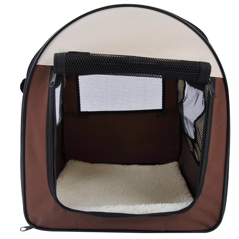 Brown Fabric Pet Crate, 46x36x41 cm - Foldable & Soft