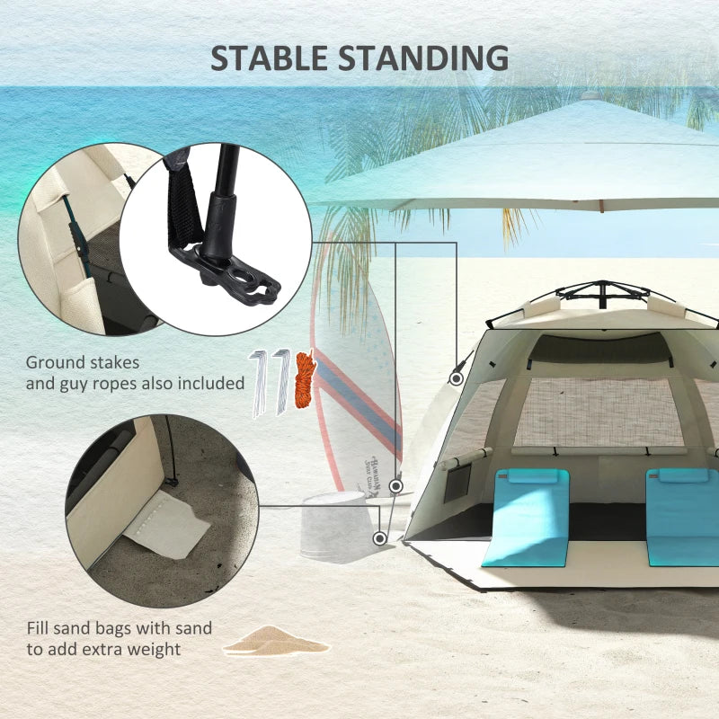 Green 3-Person Beach Tent with Extended Floor