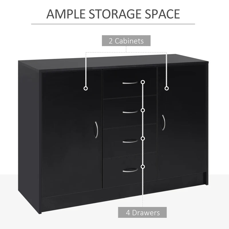 Black Sideboard Storage Cabinet with Doors and Drawers