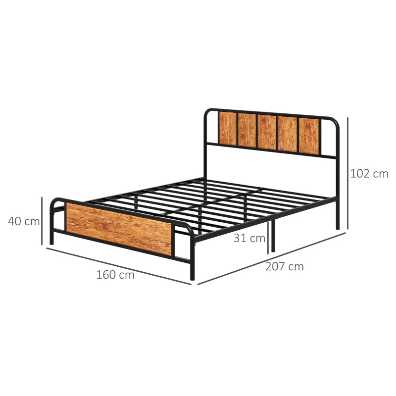 Rustic Brown King Bed Frame with Industrial Wood Headboard and Underbed Storage