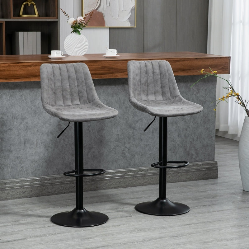 Grey Adjustable Swivel Bar Stools Set of 2 with Footrest