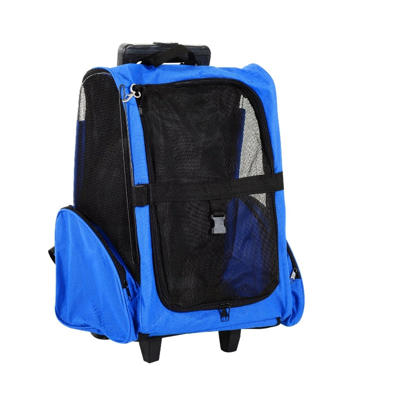 Blue Pet Travel Backpack with Trolley and Telescopic Handle