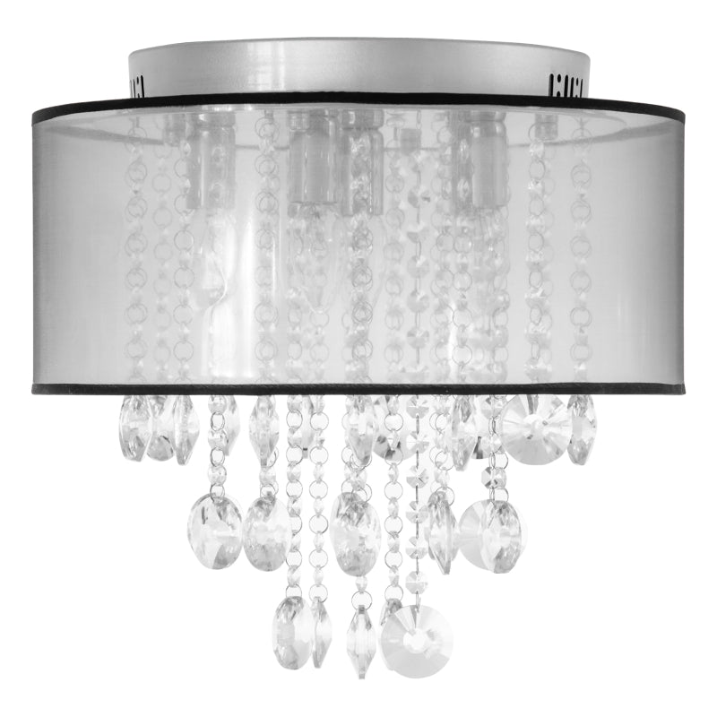 Silver Drum Shade Crystal Chandelier Ceiling Light, 40cm