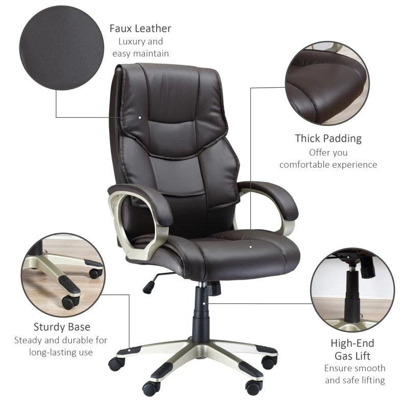 Brown High Back Faux Leather Office Chair with Rocking Function