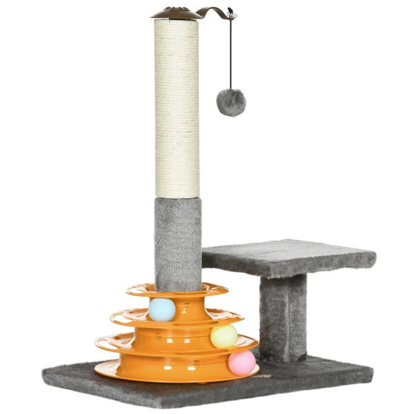 Grey 56cm Cat Tree Tower with Scratching Posts and Toy Ball