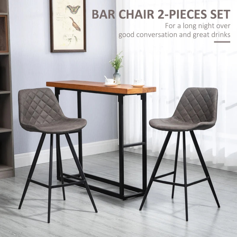 Set of 2 Dark Grey Microfiber Bar Stools with Steel Frame