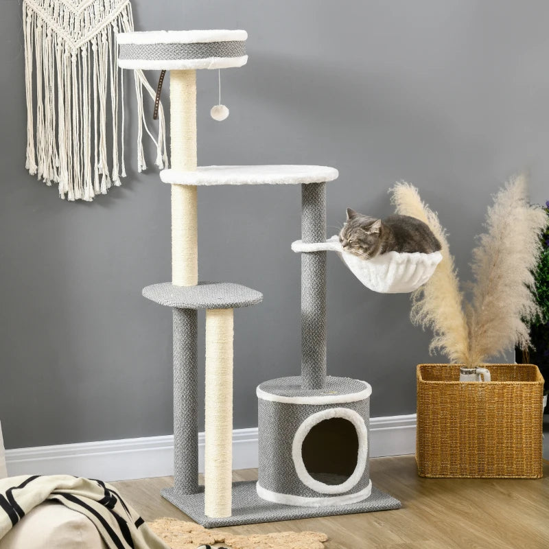 Grey Cat Climbing Tower with Scratching Posts, 132cm