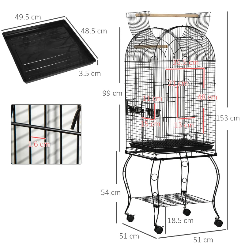 Pet Bird Cage with Wheels and Perch - 1.53m Height