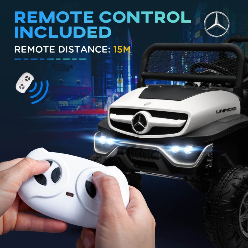 White Kids Electric Ride-On Mercedes Unimog Car with Remote Control