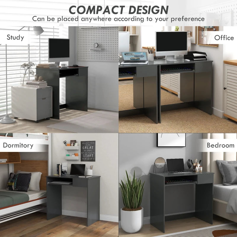 Grey Compact Computer Desk with Keyboard Tray and Drawer