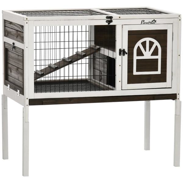 Wooden Small Pet Hutch with Removable Tray and Openable Roof - Natural