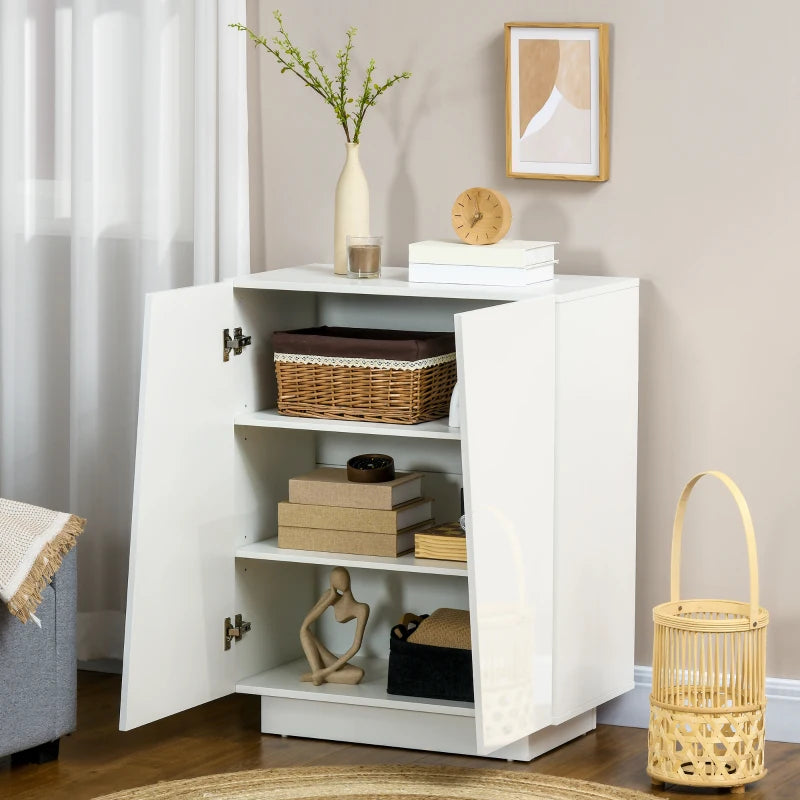 White High Gloss Freestanding Storage Cabinet with Adjustable Shelves