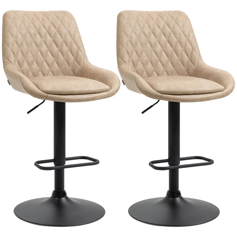 Adjustable Swivel Bar Stools Set of 2, Light Khaki Upholstered Kitchen Chairs