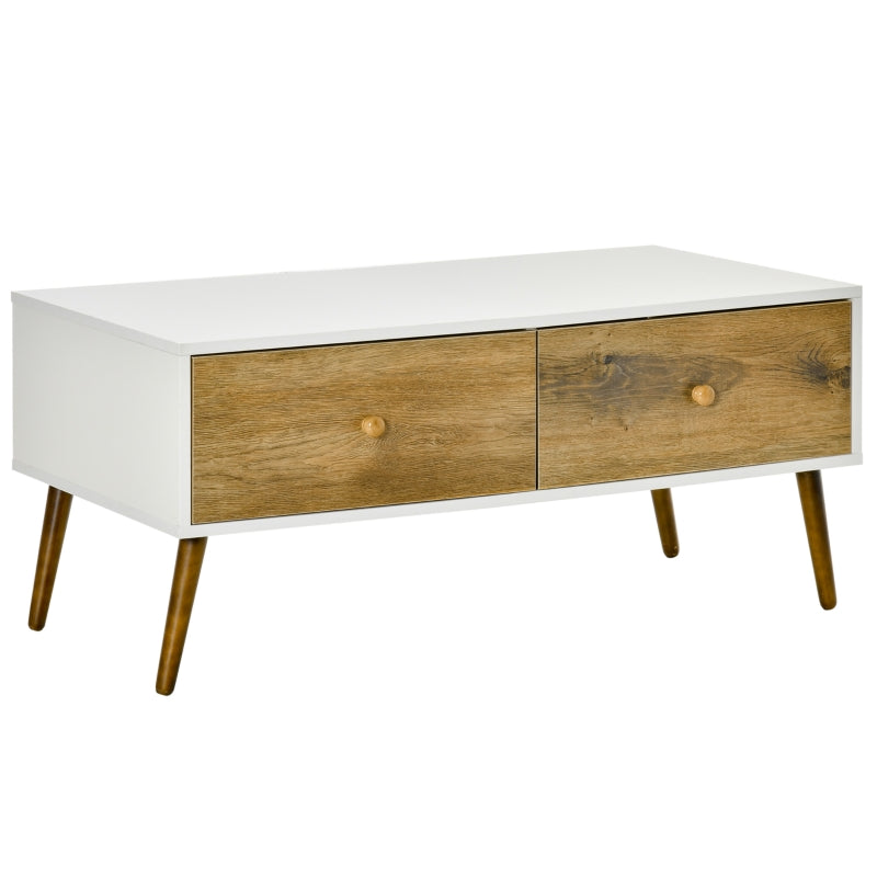 Modern Natural Wood Coffee Table with 4 Storage Drawers