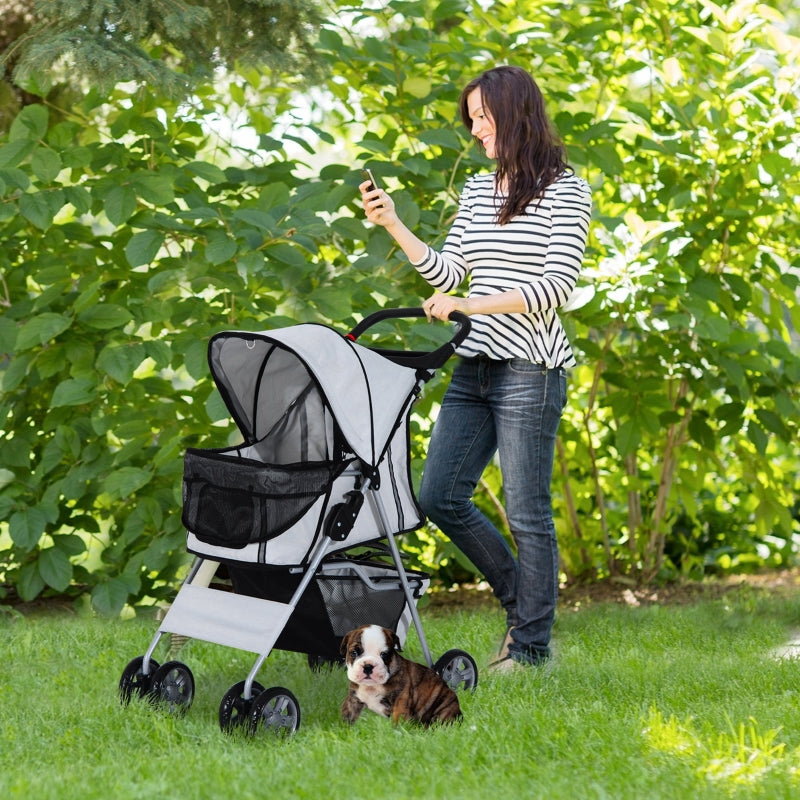 Grey Pet Stroller for Small Pets - Foldable Travel Carriage with Wheels