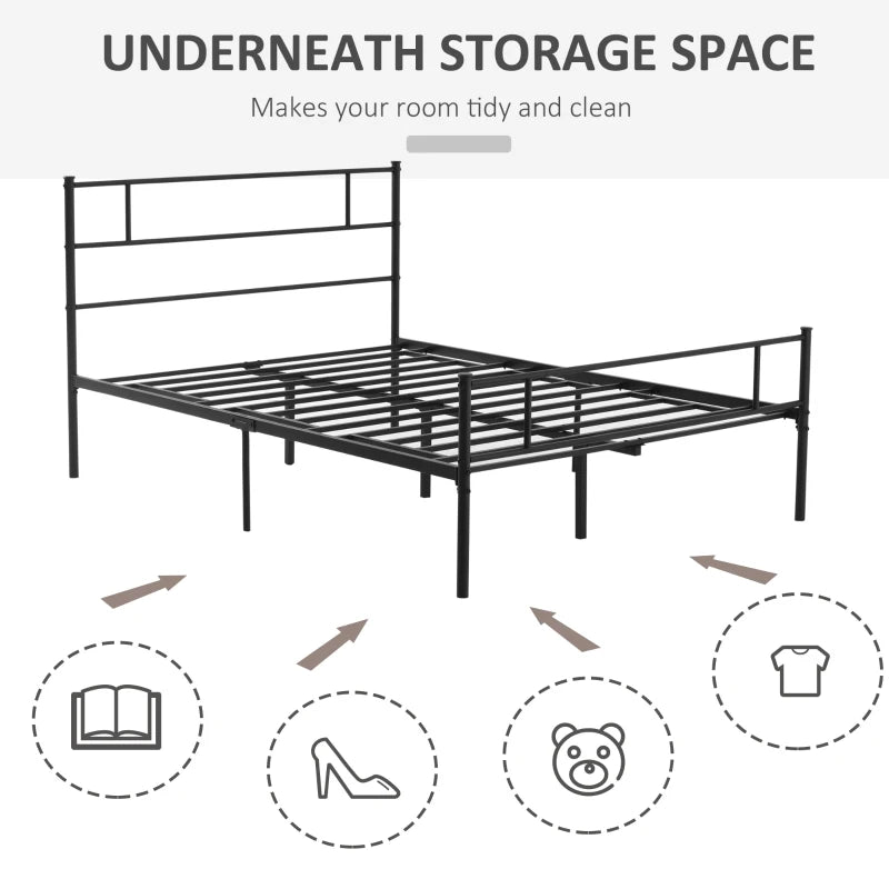 Black Metal Double Bed Frame with Storage Space