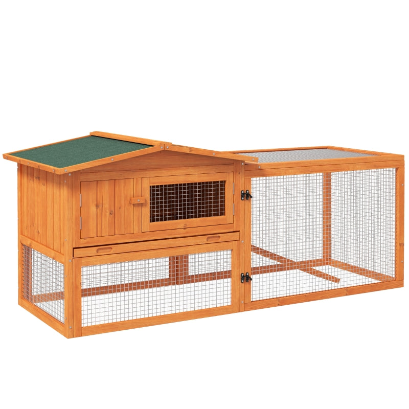 Orange Wooden Rabbit Hutch with Run and Accessories, 156 x 58 x 68cm