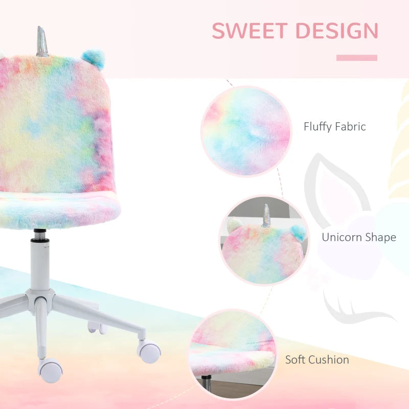 Rainbow Fluffy Unicorn Desk Chair with Swivel Wheel