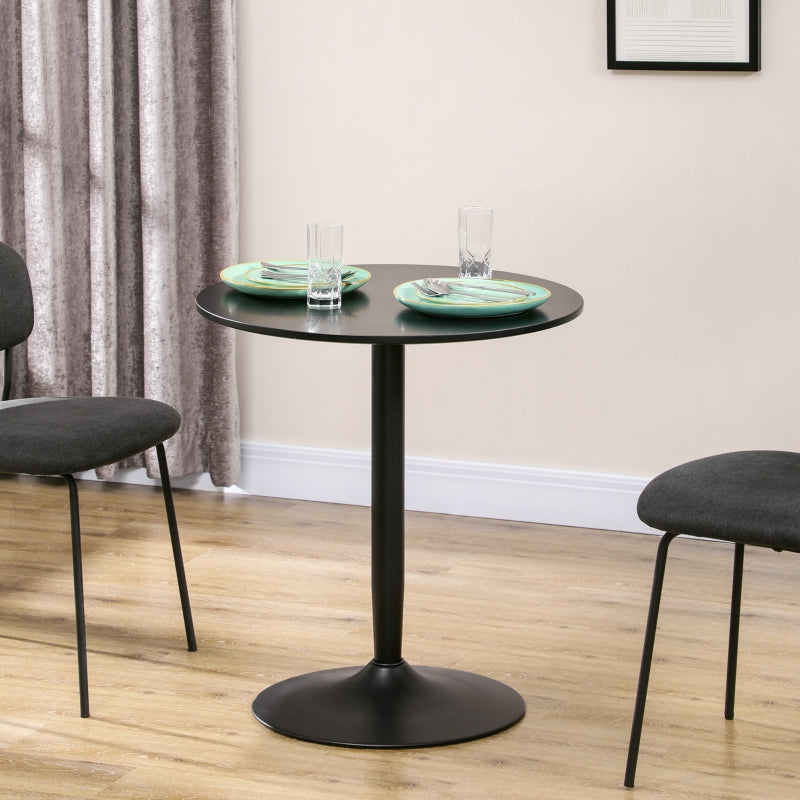 Black Small Round Dining Table with Steel Base - Compact Size for Kitchen