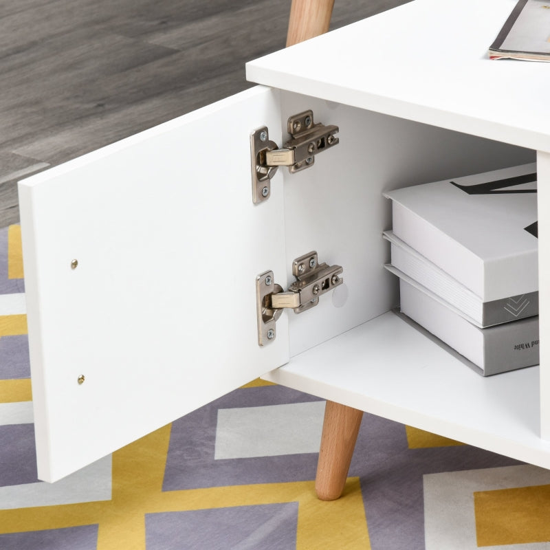 White Modern Coffee Table with Storage and Drawer