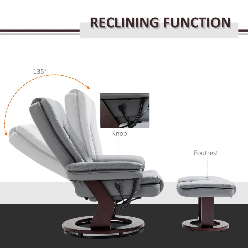 Grey Manual Recliner Chair with Footrest and Swivel Base