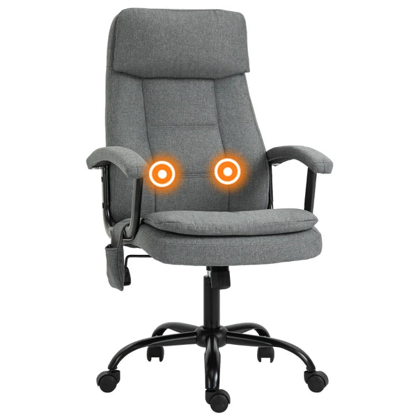 Grey Linen Office Chair with Lumbar Massage & Adjustable Height