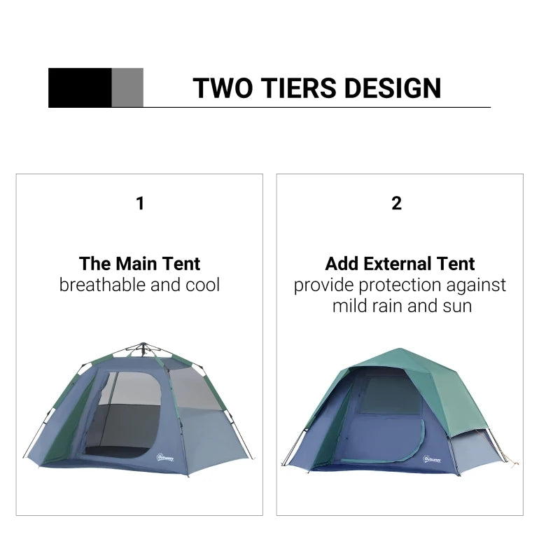 Green Fibreglass Frame Camping Tent for 3-4 People