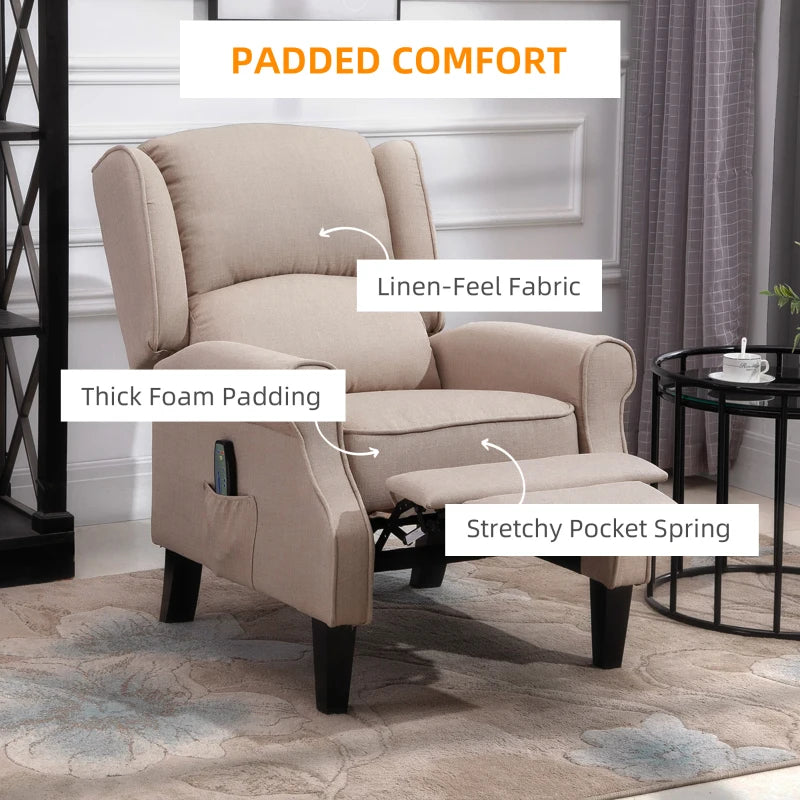 Beige Heated Massage Recliner with Footrest